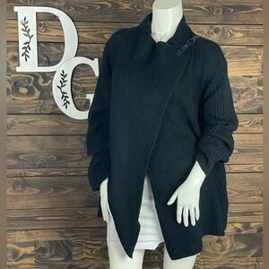 Ellen Tracy | Wrap Ribbed Knit Sweater Chunky Knit Buckle‎ Trap Closure